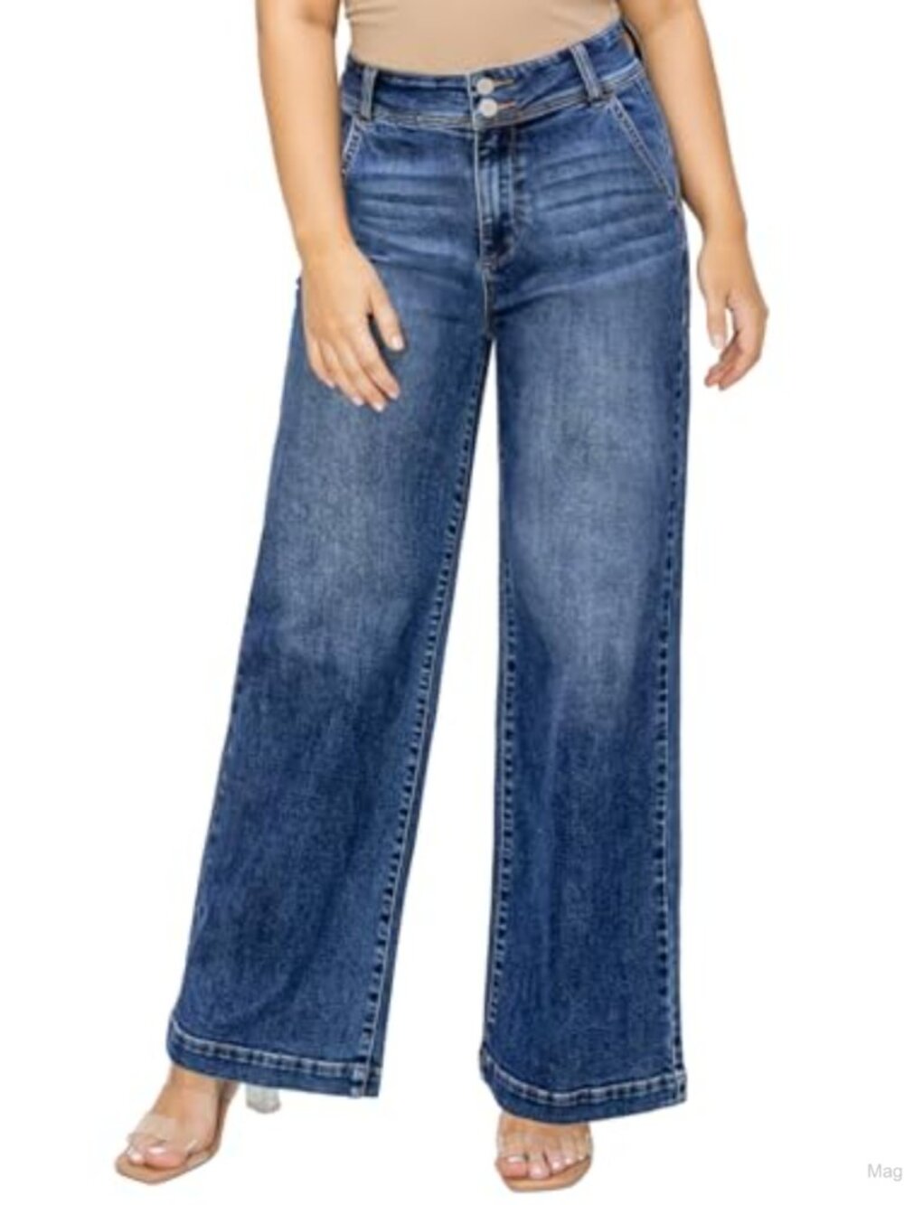 Plus Size Wide Leg Jeans High Waisted Stretchy Denim Pants